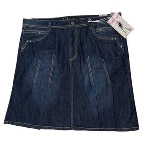 Suko Jeans A-Line Pleated Blue Denim Skirt Front and Back Pockets Size 14 Y2K